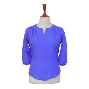 Womens Silky Blouse Purple Chiffon 3/4 Sleeve V-Neck Relaxed Casual Top Large